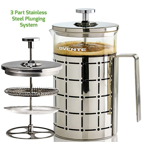 OVENTE Cafetiere French Press Coffee and Tea Maker 27 Ounce with Triple Filter