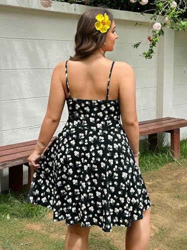 Image of BEAUDRM Women's Plus Size Floral Cami Dress Bow Tie Knot Sleeveless A Line Flared Dresses