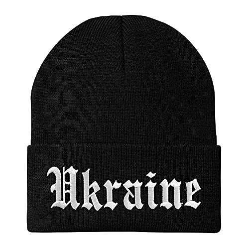 Trendy Apparel Shop Ukraine Old English Embroidered Long Cuff Beanie - Black