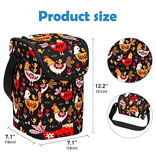 Lonchera grande con estampado floral de gallo y correa ajustable resistente 4