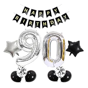 90. Geburtstagsdeko Luftballons, Geburtstagsdeko 90 Jahr Männer Junge Silber Schwarz ,90. Geburtstag Dekoration…