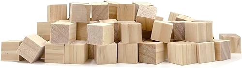 Bloques de madera para manualidades, cubos de madera sin terminar, bloques de madera natural de 0.8 in, paquete de 80 bloques cuadrados de madera,