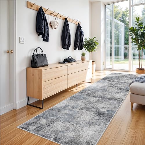 RUUGME Hallway 3x12 Runner Rug - Runner Rug Stain Resistant for Living Room Non Slip Indoor Entryway Rubber Backing Carpet Bedroom Kitchen Distressed Floor Decor Mat Machine Washable 3x12 Blue