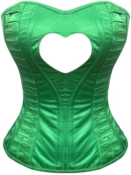 Green Satin Sweetheart Neckline Heart Cutout Corset Top for Women Gothic Overbust Corset Burlesque Shapewear
