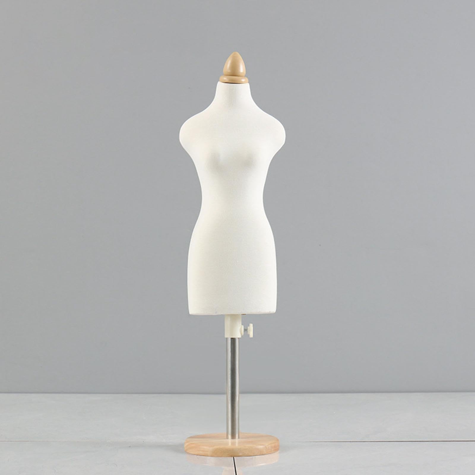 Puppenkleid Ständer Mini Dress Form Schneiderbüste Mannequin Torso Aus Holz für Puppenkleider für Puppenhaus Einrichtung Modellentwicklung Kinder Nähk, 46 cm runder Sockel