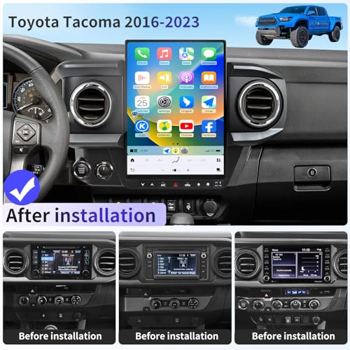 Image of Qualcomm Car Radio for Toyota Tacoma 2016-2023 Stereo Upgrade Wireless CarPlay /Android Auto 8+128G 13.8 Inch Tesla Style 2K Touch Screen with DSP GPS 4G WiFi FM /AM SWC Support Factory Backup Camera