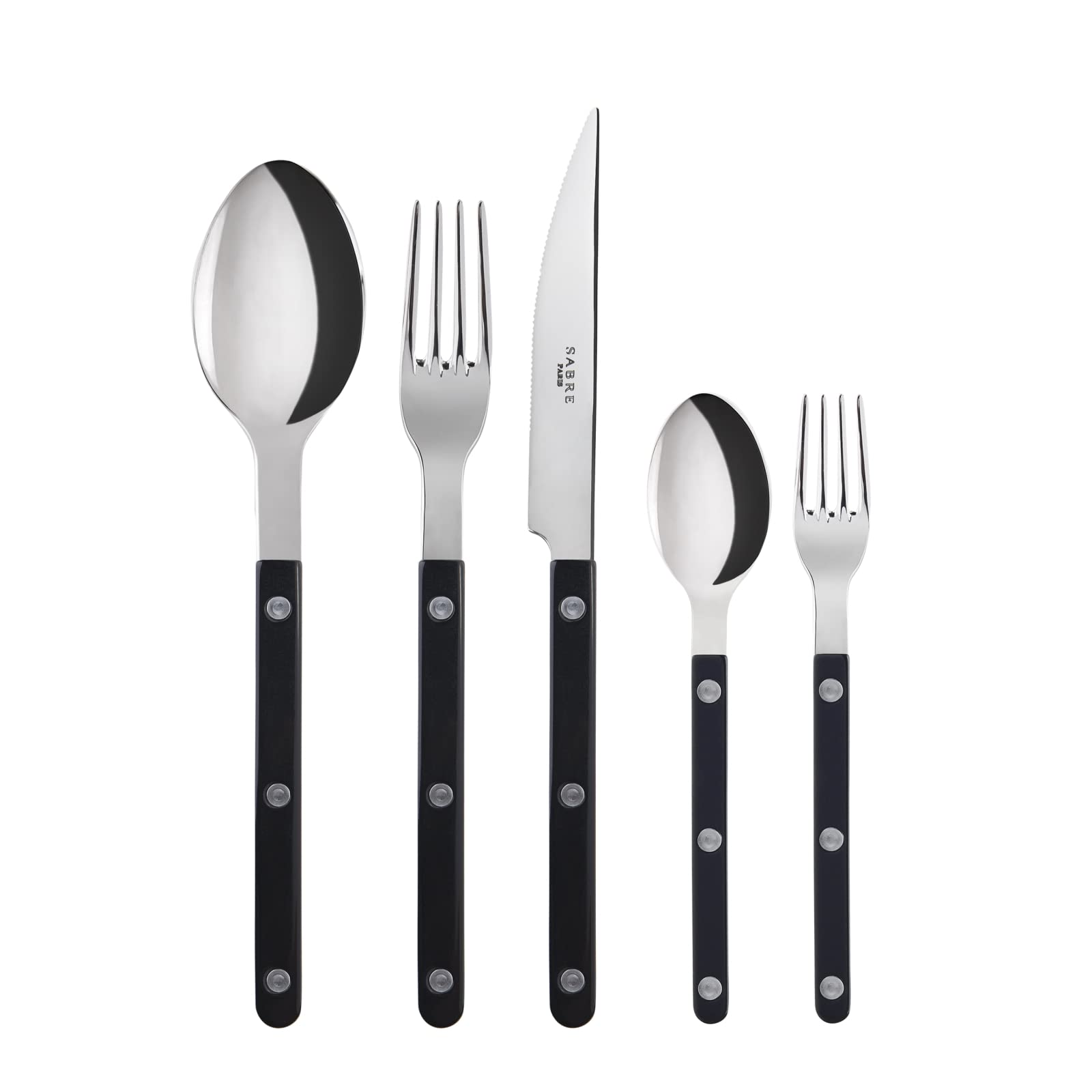 SABRE PARIS - Sztućce stołowe, 5-częściowe - Bistrot - nóż, widelec, łyżka stołowa, łyżeczka do herbaty i widelec do ciasta - stal nierdzewna i nylon - można myć w zmywarce - czarne