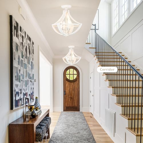 Mrhyswd D5055 4-Lights French Country Chandelier Farmhouse Chandelier Handmade Semi Flush Mount Ceiling Light Fixture Wood Chandelier Pendant Light White Chandeliers thumb #2