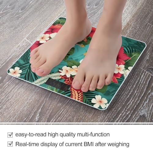 Báscula digital de baño con fondo verde y flores hawaianas miniatura 5