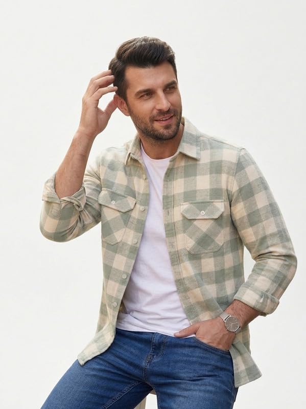 Image of DEELMO Men's Stylish Cotton Blend Casual Chakes Shirt || Full Sleeve Shirt with Dual Flap Pockets Fabric || Perfect for Casual and Classic Fit & Style || Stylish Everyday Wear