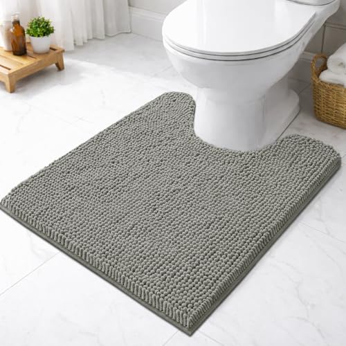 Image of LUXEHOME International Microfibre Chenille Contour Bath Mat for Bathroom, Anti Slip Super Absorbent Quick Dry Washable Bathroom Mats, Solid (Grey 47x47cm) Pack of 1