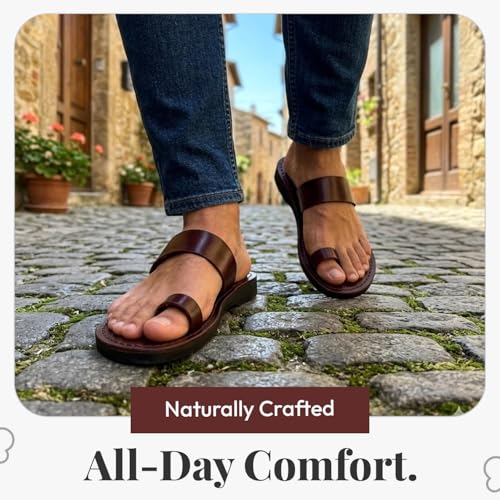Image of Holy Land Market Men /Women Biblical Jesus Leather Sandals /Slides From Jerusalem (Jesus - Finger Style I)