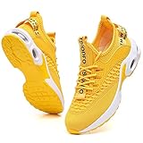 Walking Sneakers for Women Stylish Athletic Tennis Casual Jogging Shoes Non Slip Comfort Breathable mesh Gym Workout Running Trainers Yellow Size 9.5