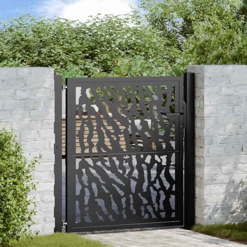QUAHEAS Puerta de jardín negra 100 x 100 cm de acero con postes galvanizados, se puede cerrar con llave, puerta batiente para jardín y parcela, robusta puerta metálica con cerradura y protección