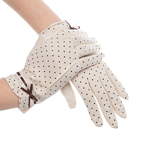 Kenmont Mujeres Verano de protección UV Encaje Corto Guantes de algodón Antideslizante y Anti Ultravioleta - KM-2967, Beige