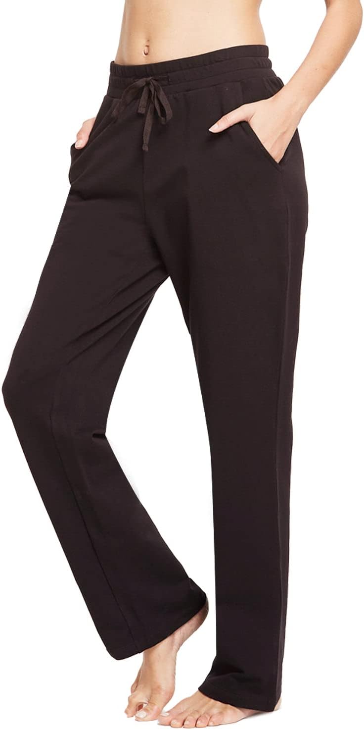 BALEAF Women's Cotton Yoga Sweatpants Wide Leg Lounge Comfy Drawstring Loose Straight Casual Pants with Pockets