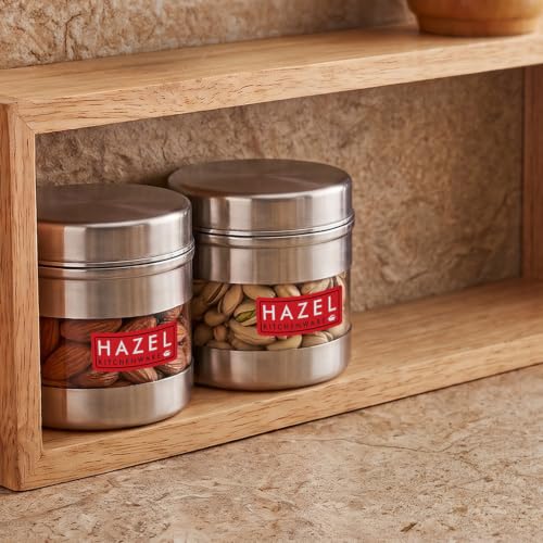 Image of HAZEL Stainless Steel Transparent See Through Container Set of 2, Silver, 350 ML Each