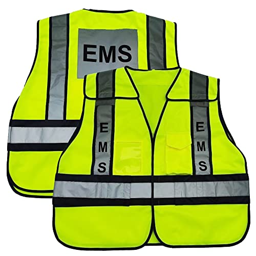 ViewBrite Safety Reflective (Class 2) EMS Vest Lime Green - 5 Point Breakaway High Visibility Yellow EMS Safety Vest (Medium - Large)