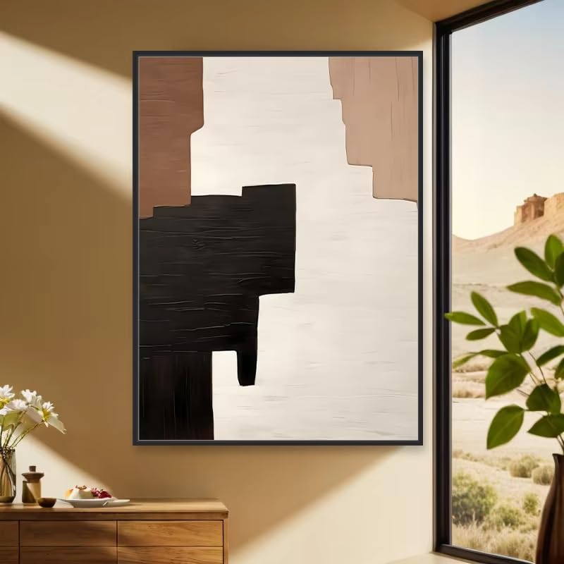 Affiche beige à lignes noires pour salon zen déco murale géométrique épurée