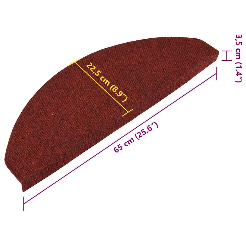 Alfombrillas autoadhesivas para escalones, de fieltro punzonado, color rojo, 15 unidades, 65 x 22,5 x 3,5 cm, con tiras adhesivas, antideslizantes, para peldaños de madera, alfombras y