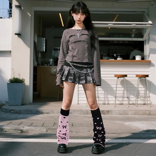 Image of Junely 2 Pairs Leg Warmers for Women Kawaii Leg Warmer Cute Legwarmers Japanese Socks Halloween Goth Emo Gyaru Accessories