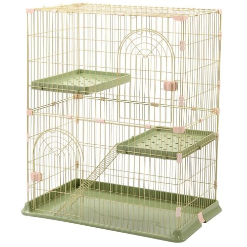 猫 ケージ おしゃれ 2段 キャットハウス ネコ ハウス 多段 留守番 保護 脱走防止 多頭飼い ペットケージ (グリーン)
