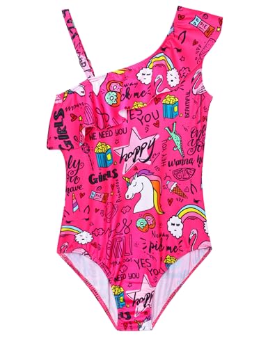 Image of Snowheart Girls Swimsuit Adjustable Shoulder Strap UPF50+ One-Shoulder Ruffle Bathing Suit 3-12T