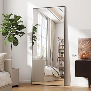 BEAUTYPEAK bruchsicher Ganzkörperspiegel 60x165 cm, Standspiegel hängend oder lehnend an die Wand, groß Bodenspiegel mit Ständer für Schlafzimmer, Wohnzimmer oder Ankleidezimmer, Schwarz