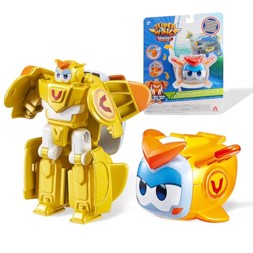 Super Wings Transformations Supercharged Golden Boy Pet, Figurine de Jeu d'environ 6 cm pour Enfants, Jouet-Avion et Figurine-Robot pour Les 3 Ans et Plus,...