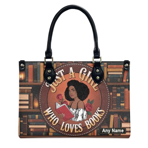 Personalized Queen Leather Bag, Gift for African American, Afro Black Girl, Mother's Day Gift, Church Bags for Women, Bible Bag, Purses For Moms, Just A Girl Who Loves Book Design tlmGCf