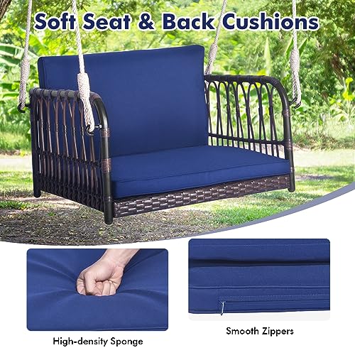 Image of Tangkula Outdoor Hanging Porch Swing with Cushions, Single Person, Navy