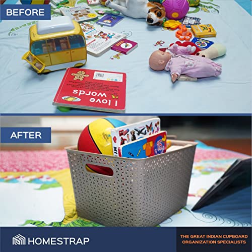 HomeStrap 3-Pack Grey Rectangular Storage Baskets Pack of 3 - Image 7