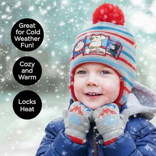 Image of DC Comics Boys Toddler Winter Hat And Mitten With Sherpa Lining, Super-Pets Beanie For Ages 2-4