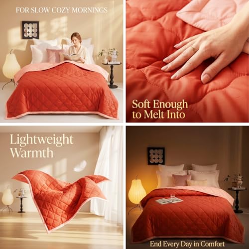 Image of VAS COLLECTIONS Double Bed Microfiber Comforter 80x90 Inch | Reversible AC Comforter | Soft Quilted Lightweight Blanket | 180 GSM All Season Comforter | Vibrante Colour Collection, Rani Pink