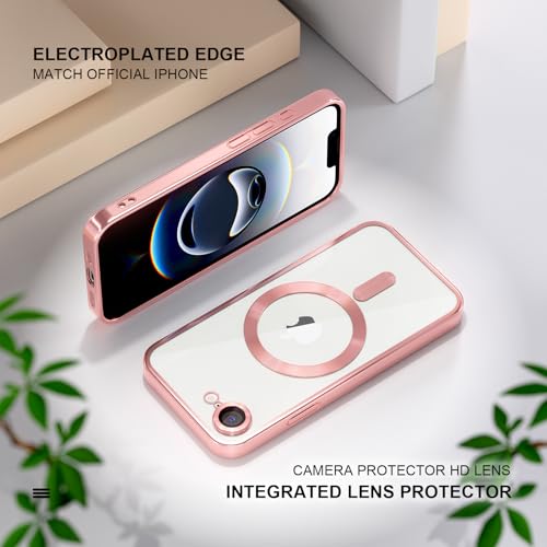 Image of Misea Magnetic for iPhone 17e / 16e Case Compatible with MagSafe Pink | [Never Yellowing] [Military Drop Protection] Full Camera Lens Protector Plating Soft Clear Phone Case for Women, Pink