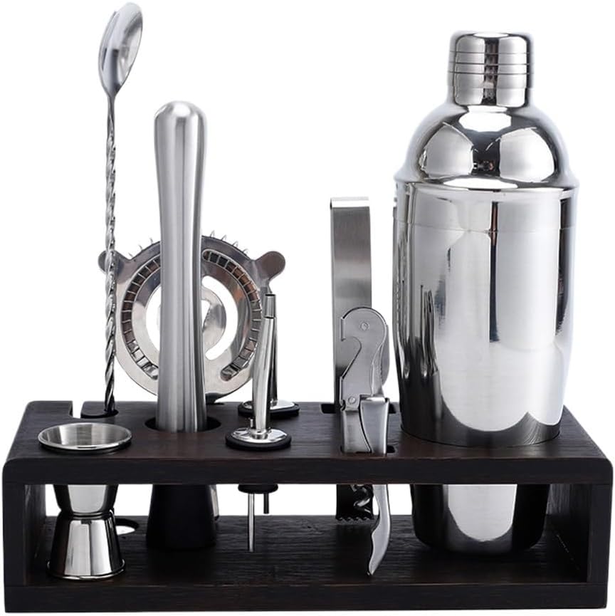 750ml Mixer Shaker Bartender Barware Kit Wine Mixing Kitchen Bar Tools Stainless Steel Cocktail Shaker Set with Wood Stand