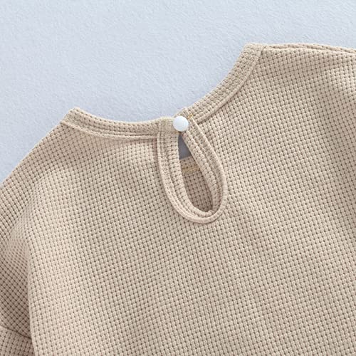 Newborn Baby Boy Girl Romper Long Sleeve Bear Front Pocket Waffle Knit Bodysuit Top Fall Winter Clothes (Khaki,0-6 Months) #TOP3