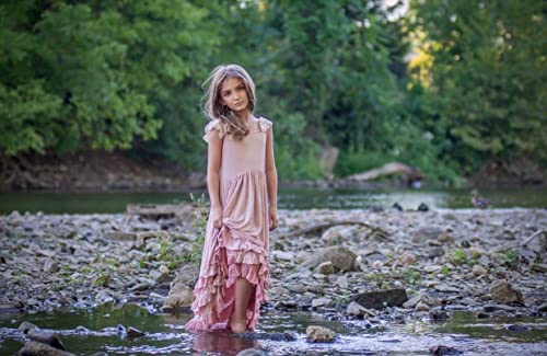 Girls Ruffles Maxi Dress Pink Color Halter Lace Fly Sleeve Cotton Party Dress Skirts (Pink, 3T) #TOP6