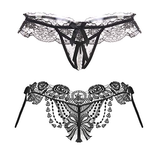 Ypser Women Transparent Lace T-Back G-String, Bowknot Panties Hipster Mesh Hollow Out Briefs 2 Packs Ypser Women Transparent Lace T-Back G-String, Bowknot Panties Hipster Mesh Hollow Out Briefs 2 Packs