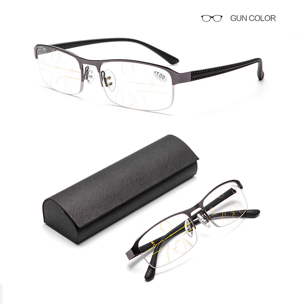 Herren-Lesebrille Classic mit ultraleichtem Halbrand-Metallrahmen, photochromen Brillen, multifokalen Dioptrien-Gleitsichtgläsern, Sonnenbrillen für den Innen- und Außenbereich, Comfort Readers
