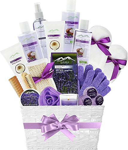 Spa Gift Basket for Women! Beauty Gift Basket, Lavender Coconut Bath and Body Gift Basket. Natural Bath Gift Basket & Home Spa Kit for Women & Men.