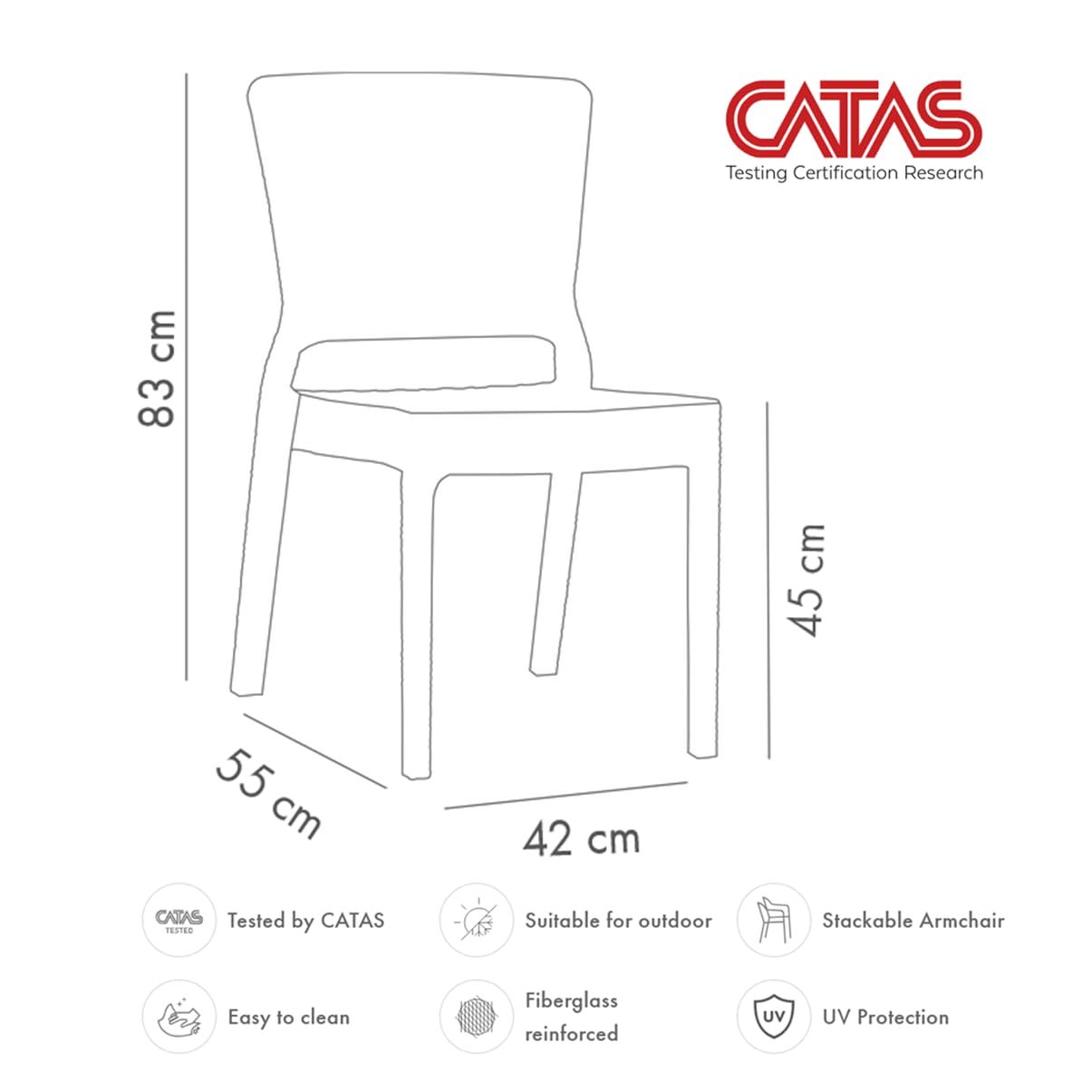 Antares - Juego de mesa + 4 sillas blancas de exterior para jardín, bar, restaurante