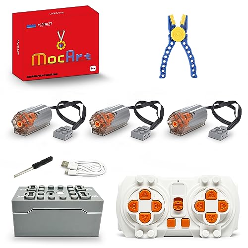 Technik Power Functions Set, 3 x M Motoren, Mando a distancia, módulo de batería, control APP, MOC Klemmbausteine Accesorios compatibles con Lego (A)