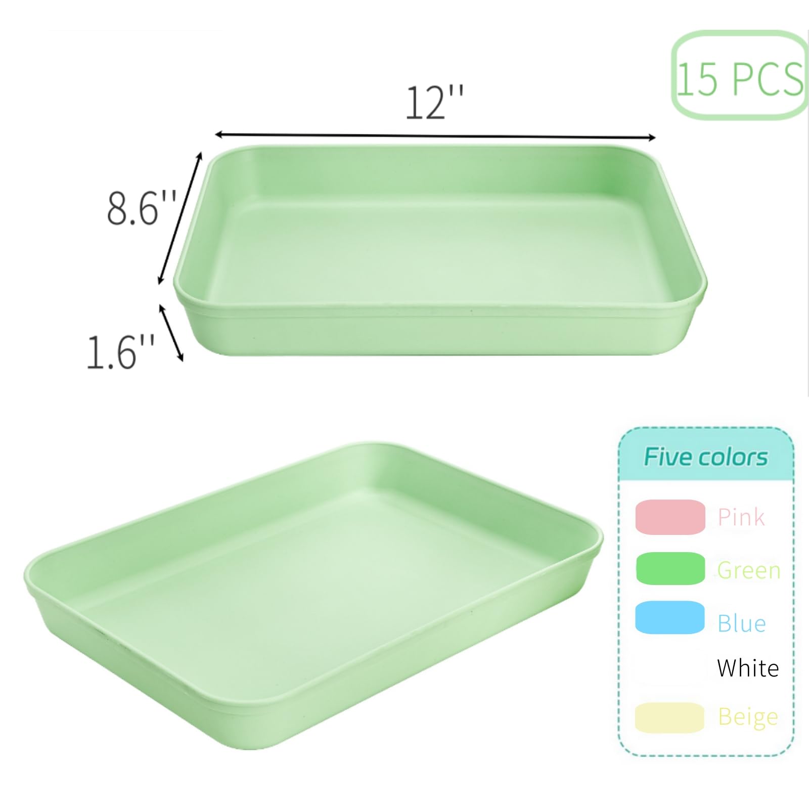 Lyellfe 15 Pack Plastic Art Trays, Deep Activity Sand Serving Trays, Stackable Spill-Proof Cafeteria Platter Crafts Organizer for DIY Projects, Painting, Beads, Jewelry - Image 2