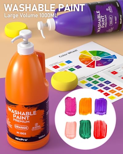 Nicpro MG-673 14 Colors Large Washable Paint Set (33.8 Oz, 1000Ml), Acrylic Bulk Paint Supplies Non Toxic Children Tempera Paint For Art, Craft Diy, Poster & Finger Paint thumb #1