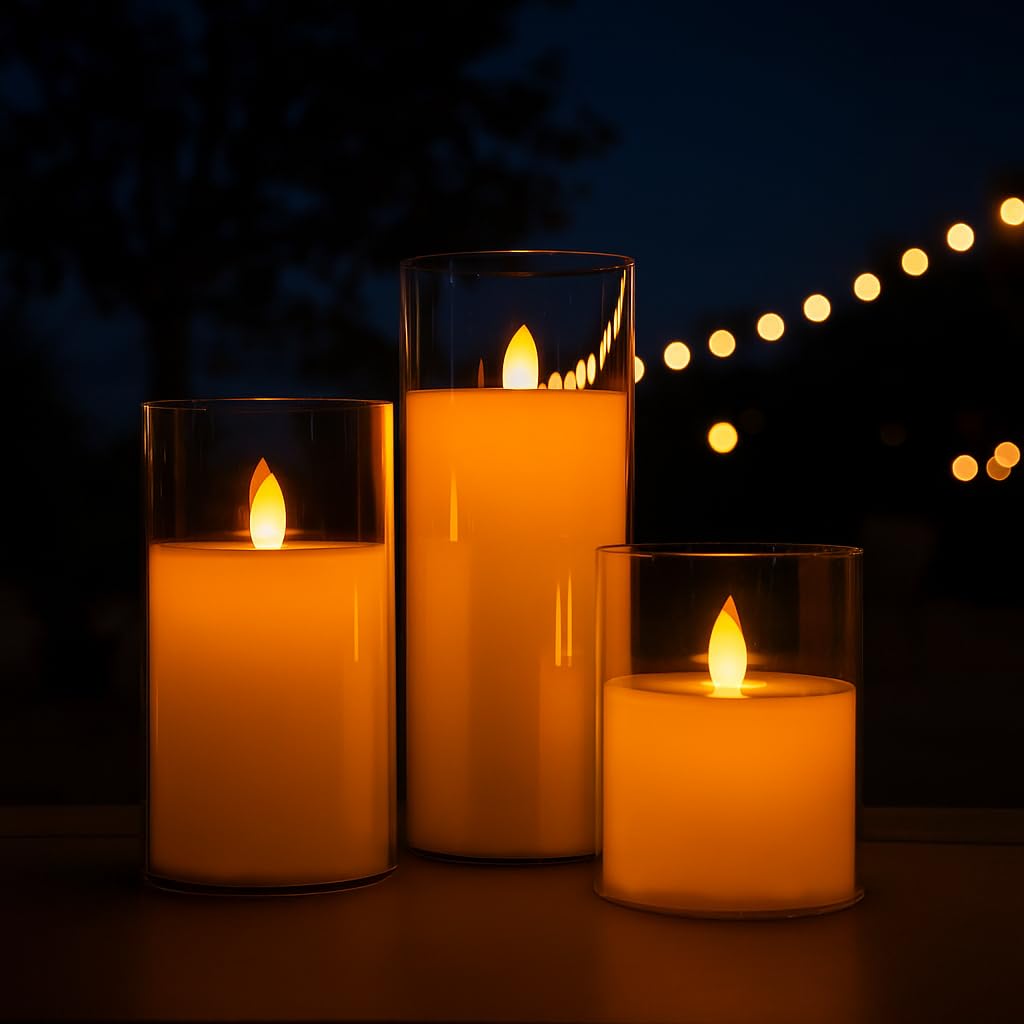 Flameless LED Pillar Candles Set of 3 | Real Wax Flickering Flame Battery Operated Candles | Warm Decorative Lights for Home, Bedroom, Living Room, Wedding, Diwali & Party Decor (Modern)-image-19