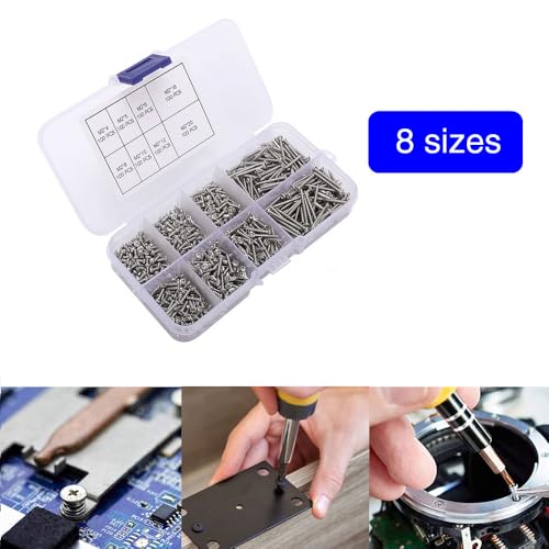 VooGenzek 800 Stück M2 Selbstschneidende Schrauben, Linsenkopf Blechschrauben Kreuzschlitzschrauben, Kohlenstoffstahl Schrauben, für Kunststoff Holz Weichmetall (Silberne Miniaturschrauben)