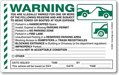 SmartSign 50-Pack 'Warning You are Illegally Parked' Sticker Labels with Permanent Adhesive, 5