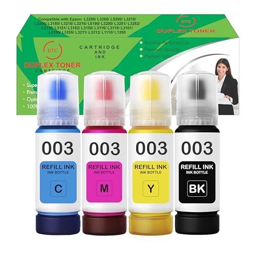Image of Duplex DTC 003 Ink Compatible for Epson L3250, L3260, L5290, L3210, L3256, L3150, L3215, L3216, L5190, L3200, L3251, L3252, L3110, L3151, L3152, L3156, L3211, L3212 Printer (003 Ink Set)