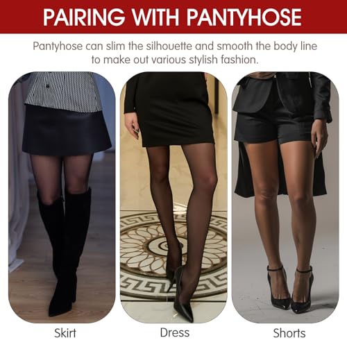 Image of Abeillo 3 Pairs Black Sheer Tights for Women, 20D High Waist Control Top Pantyhose Nylon Stockings with Reinforced Toes